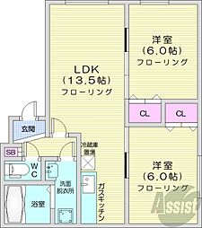 札幌市営南北線 幌平橋駅 徒歩12分の賃貸マンション 4階2LDKの間取り