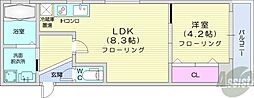 札幌市営東西線 西11丁目駅 徒歩9分の賃貸マンション 2階1LDKの間取り