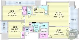 札幌市営東西線 円山公園駅 徒歩3分の賃貸マンション 11階3LDKの間取り