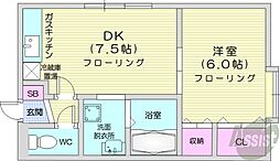 プロムナードN20 1階1DKの間取り