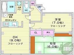 アーバンマンション2 1階2DKの間取り