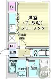 札幌市営東西線 西18丁目駅 徒歩1分の賃貸マンション 1階1Kの間取り