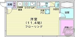 札幌市営東西線 円山公園駅 徒歩9分の賃貸アパート 1階ワンルームの間取り