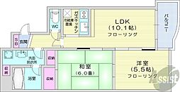 札幌市営東西線 西11丁目駅 徒歩5分の賃貸マンション 6階2LDKの間取り