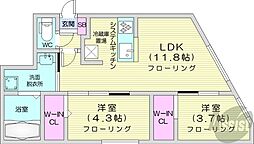 ラグランジュ円山 2LDKの間取図画像