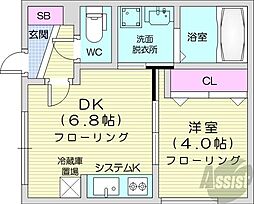 札幌市西区発寒三条6丁目マンション 1DKの間取図画像