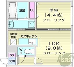 グランパーク札幌北 1LDKの間取図画像