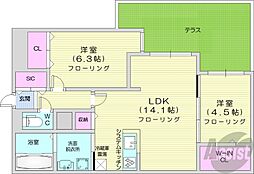 札幌市豊平区平岸五条13丁目マンション 2LDKの間取図画像
