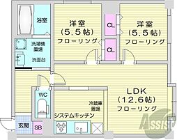 ハイコート北23 2LDKの間取図画像