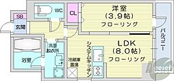 クリスタルガーデン栄町 1LDKの間取図画像