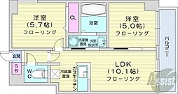 リヴェール山鼻 2LDKの間取図画像
