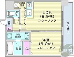 赤いマンション北大前 1LDKの間取図画像