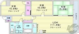 サンシャイン円山第10野村ビル 3LDKの間取図画像