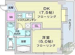 サンハイツ北大前 1DKの間取図画像