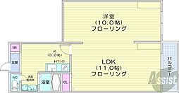ING北大前 1LDKの間取図画像