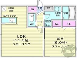 グランピア環状通東 1LDKの間取図画像