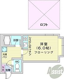アップルハウス北19条 ワンルームの間取図画像