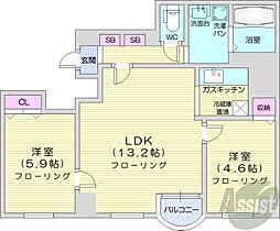 ロイヤルコート33 2LDKの間取図画像
