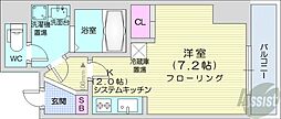 アルファスクエア北15条 1Kの間取図画像