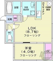 アンコール・福住 1LDKの間取図画像