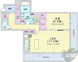 リビオ中島公園アルファタワー 1LDKの間取図画像