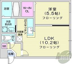 グランディアアサブ 1LDKの間取図画像