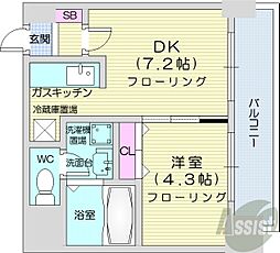 フランセジュール北20条 1DKの間取図画像