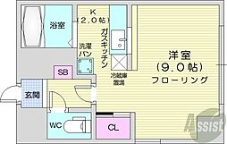 第38木村ビルサザンフォレスト北大 1Kの間取図画像