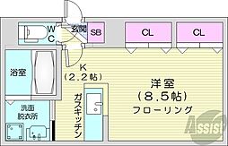 ブランノワールN9 1Kの間取図画像