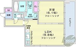 グランヴィルツザカビル 1LDKの間取図画像