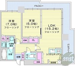 ブランズタワー札幌 2LDKの間取図画像