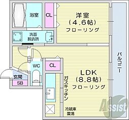 札幌レジデンス近代美術館 1LDKの間取図画像