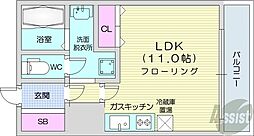デュオヴェール 1Kの間取図画像
