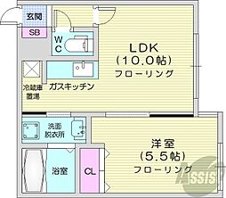 グランディアアサブ 1LDKの間取図画像