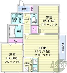 ノルテブリッサ24ロード 2LDKの間取図画像