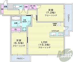 マストライフ南4条 2LDKの間取図画像