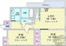 ダイアパレス琴似第3 2LDKの間取図画像
