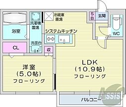 シュクレ 1LDKの間取図画像