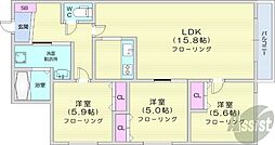 札幌市中央区南二十条西9丁目マンション 3LDKの間取図画像