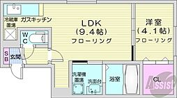 アルーア北大前 1LDKの間取図画像