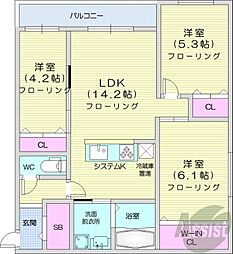 札幌市白石区栄通13丁目マンション 3LDKの間取図画像