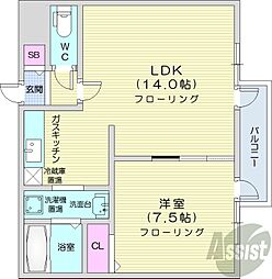 藤井ビル北23条2 1LDKの間取図画像