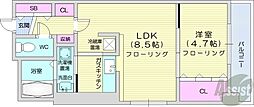 ブランノワールN13.exe 1LDKの間取図画像