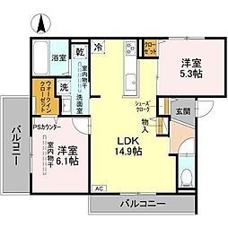 D-residence高槻市下田部A 2LDKの間取図画像