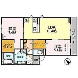 セントラルヴィレッジII 3階2LDKの間取り