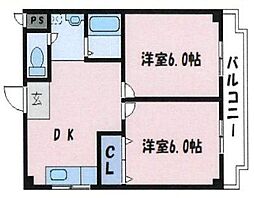 メガログリース 3階2DKの間取り