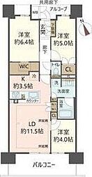 ジオ島本サウス棟 3階3LDKの間取り