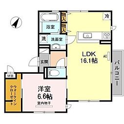 グリュック片山 1LDKの間取図画像