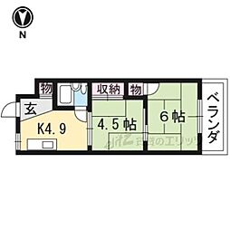 高槻ローズハイツA棟 2Kの間取図画像