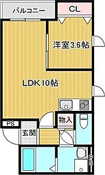 ファインウッド南茨木 1LDKの間取図画像